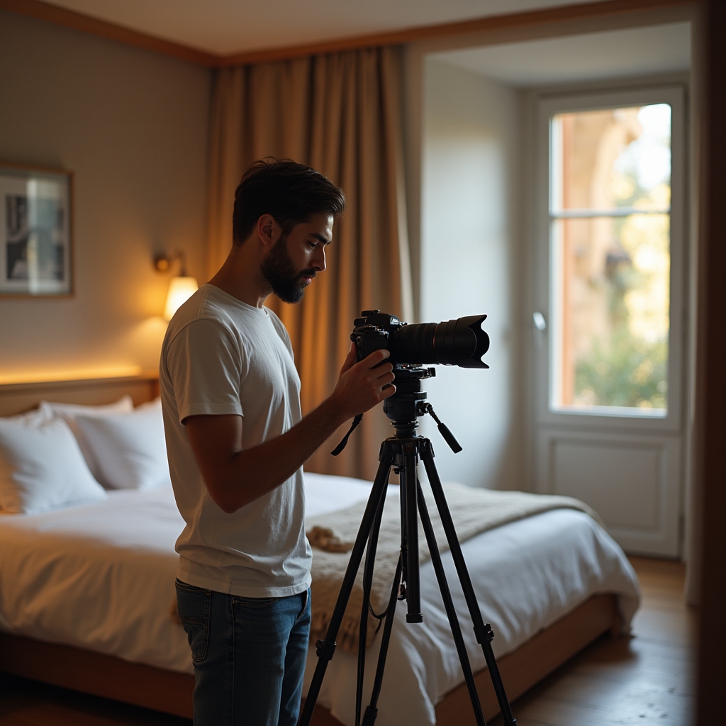 Fotografo professionista che scatta foto di un appartamento