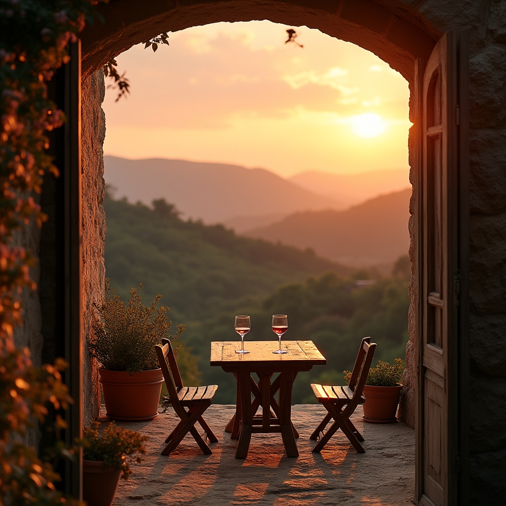 Terrazza con vista al tramonto di una casa italiana